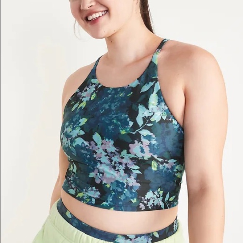 Old Navy Light Support Powersoft Longline Sports Bra 2XL Blue Floral